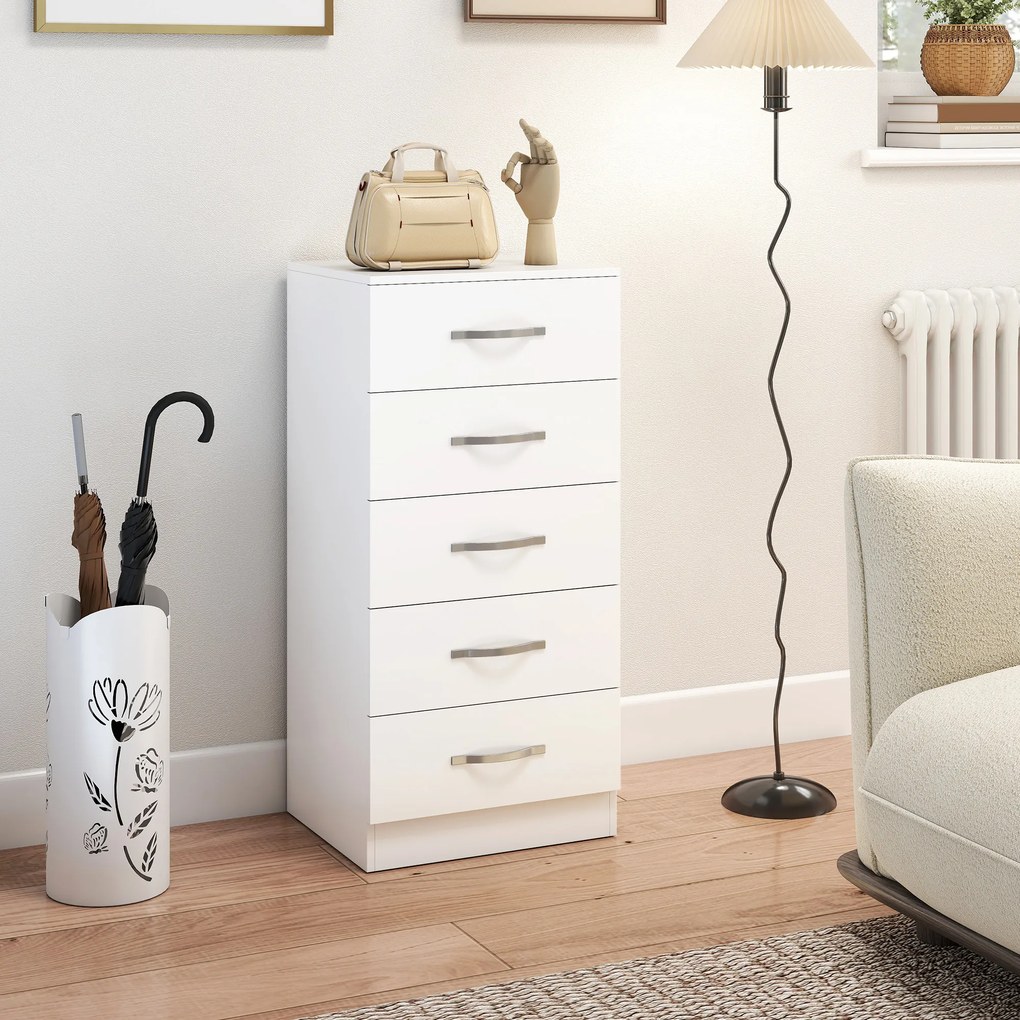 HOMCOM Komoda z 5 szufladami, komoda do ubrań i rzeczy, płyta wiórowa, biały