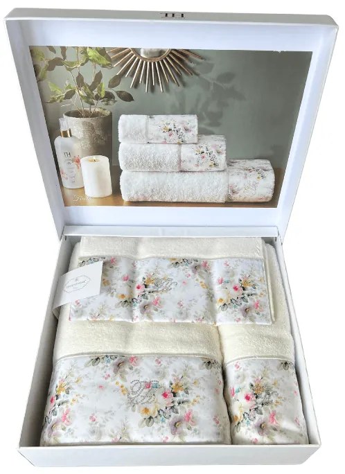 Podarunkowy zestaw ręczników FINOLA, 3 szt Biały Zestaw (ręcznik 30x50cm, ręcznik 50x100cm, ręcznik 75x150cm)