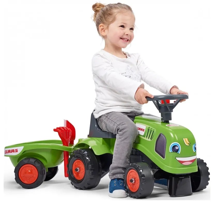 Falk traktorek baby claas zielony z przyczepką + akc. od 1 roku