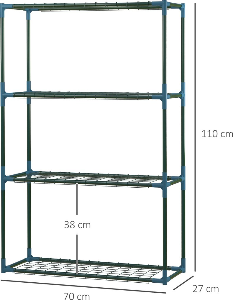 Outsunny Stojak na rośliny, zestaw 2 szt, po 4 półki, możliwość łączenia lub osobnego używania, stal, zielony, 70 x 27 x 110 cm