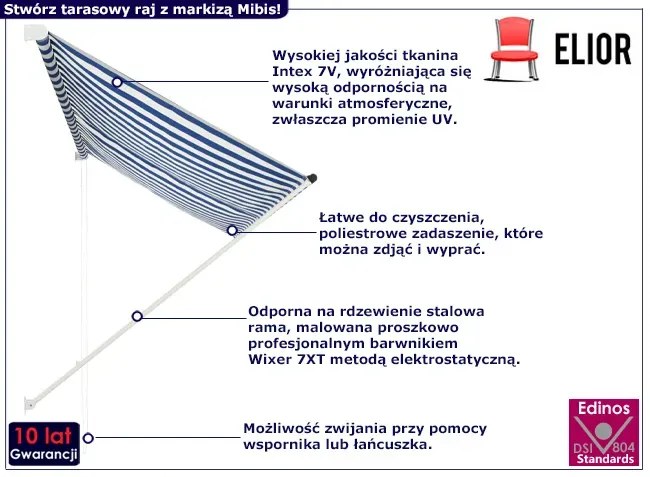 Markiza ogrodowa ręcznie zwijana niebiesko-białe pasy - Idelon