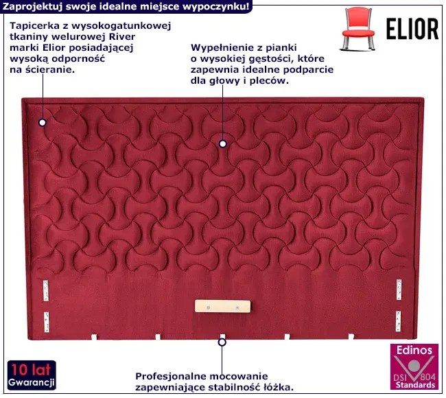 Bordowy pikowany zagłówek do łóżka K3-R76