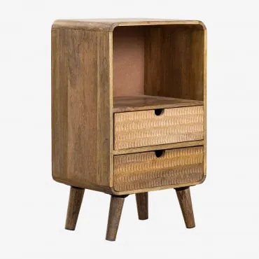 Pack 2 Prostokątnych Stolików Nocnych 30x25 Cm Z Drewna Mango Yulara Miel & 2 Szuflady - Sklum