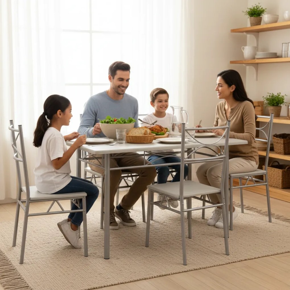 Zestaw jadalniany PAUL, 5 części, aksamitnie biała Jurhan