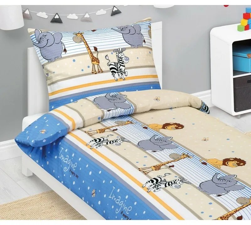Bellatex Pościel dziecięca z kory Safari niebieski, 140 x 200, 70 x 90 cm
