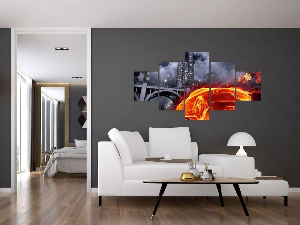 Obraz płonącego samochodu (125x70 cm)