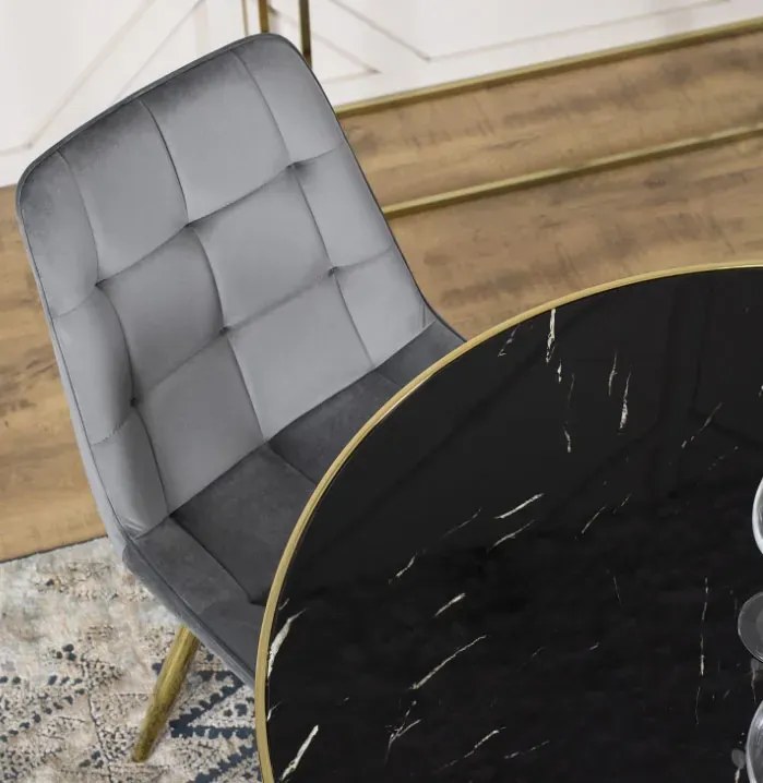 Szklany okrągły stół w stylu glamour czarny marmur + złoty M6-F56
