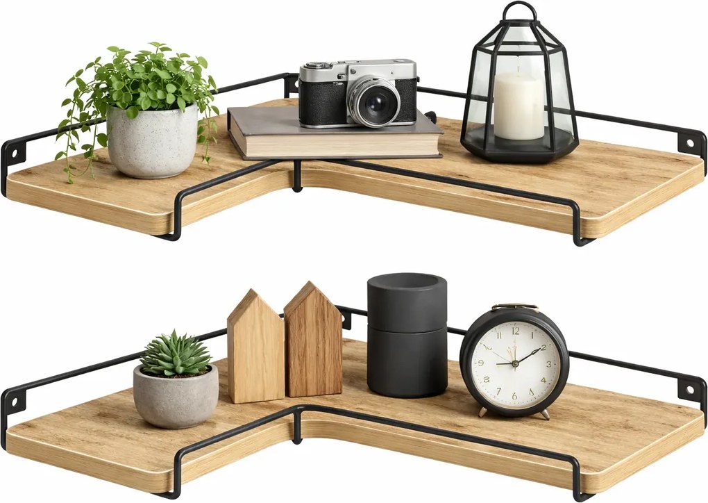 Loftowy komplet 2 ściennych półek narożnych dąb artisan R4-C76