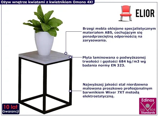 Metalowy stojący kwietnik czarny + beton E6-S29