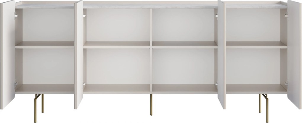 Komoda Malmi 200 cm czterodrzwiowa - kaszmir / crema bianca / złote nóżki