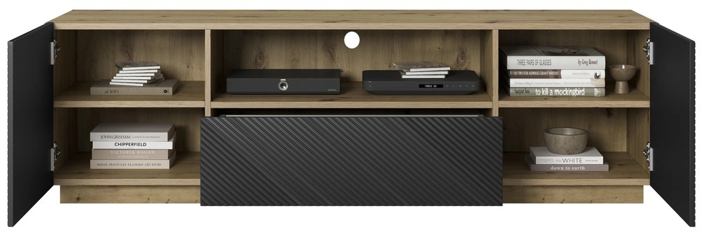 Szafka RTV Asha 167 cm z szufladą i wnęką - artisan / czarny mat