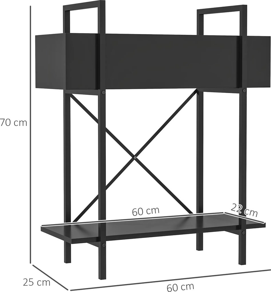 Outsunny Stojak na Rośliny, Stojak na Doniczki z 2 Poziomami, Otwory Odpływowe, Do Wnętrz i Na Zewnątrz, Metal, Czarny
