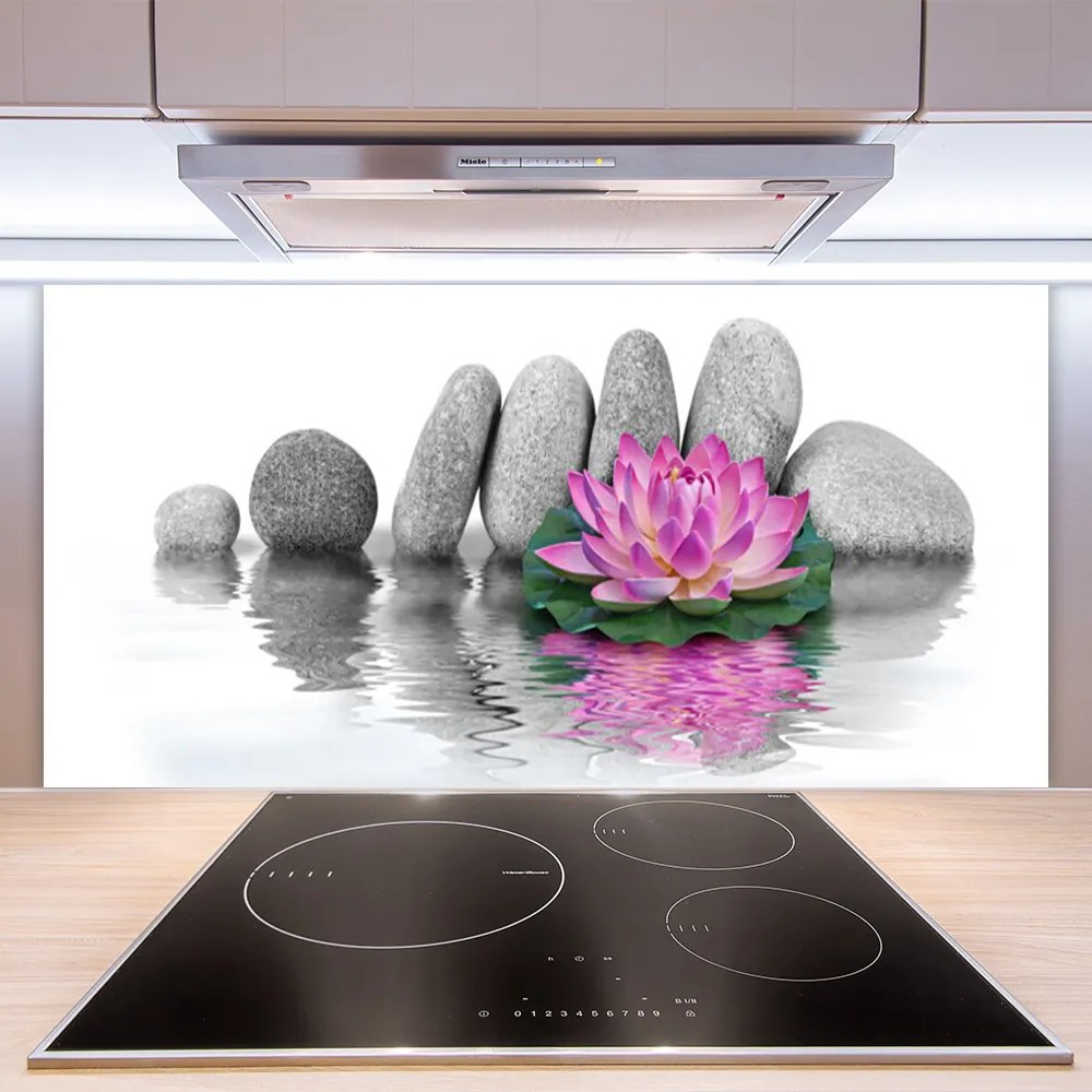 Panel Szklany do Kuchni Balans Natury: Kwiat i Skała