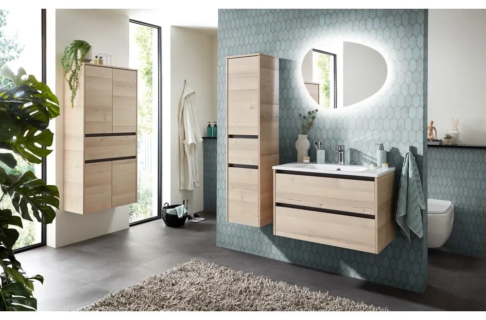 Wisząca szafka bez umywalki w dekorze sosny w naturalnym kolorze 51x80 cm Quickset 393 – Pelipal