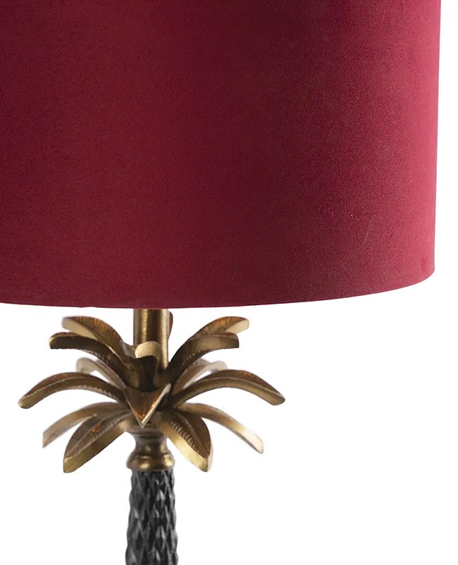 Lampa stołowa art deco brązowa z czerwonym aksamitnym abażurem 35 cm - Areka ArtDeco Oswietlenie wewnetrzne