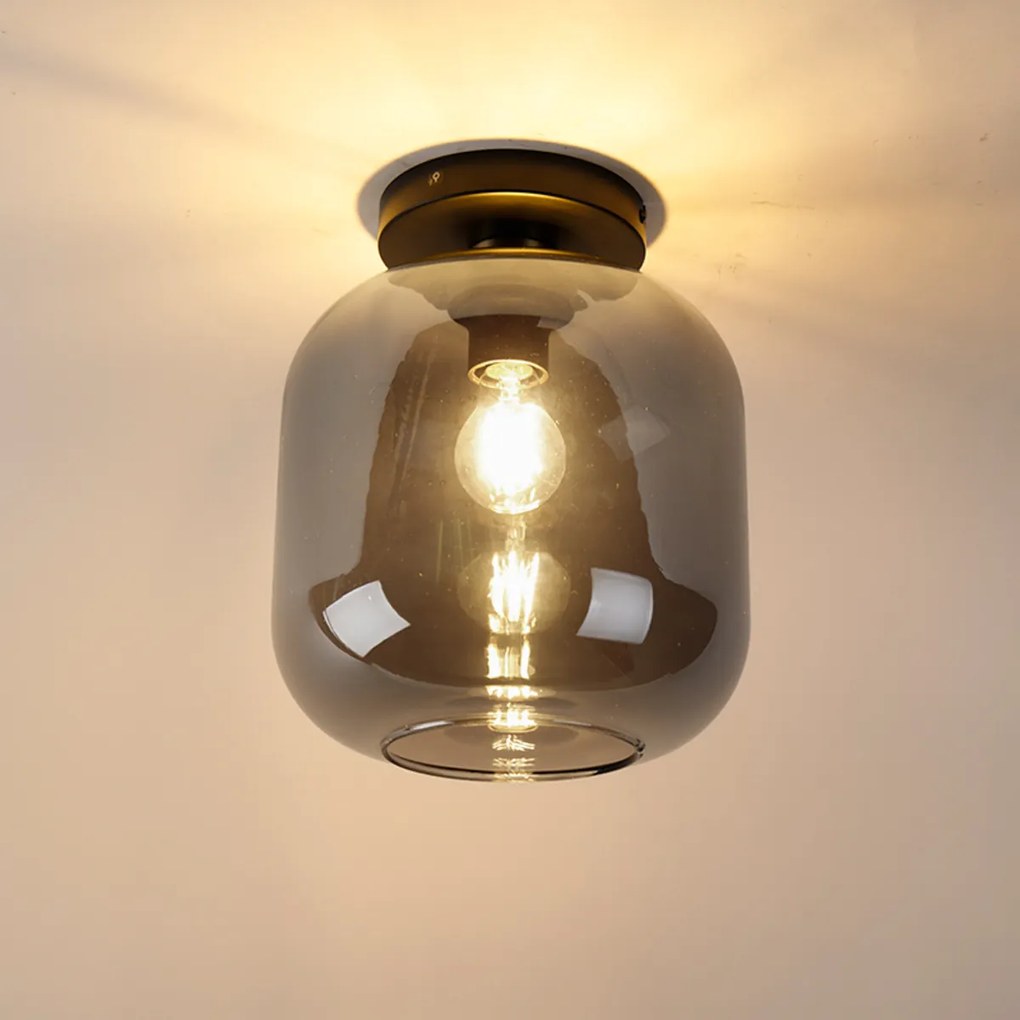 Designerska lampa sufitowa czarna i złota z dymionym szkłem - Zuzanna