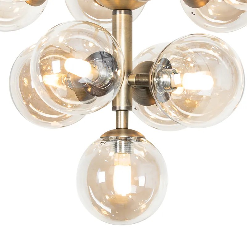 Lampa wisząca brązowa z bursztynowym szkłem 13-świateł - Bianca ArtDeco Oswietlenie wewnetrzne