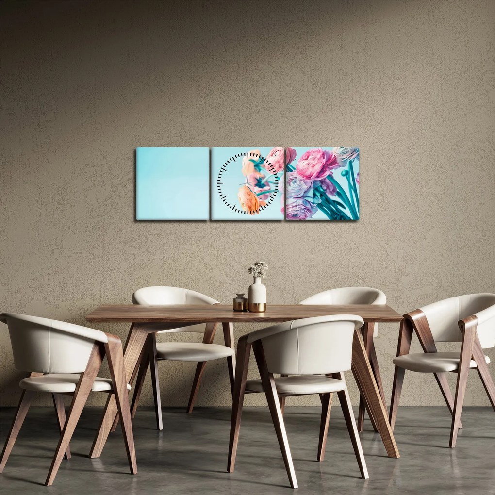 Obraz - Kwiaty w wazonie (z zegarem) (90x30 cm)