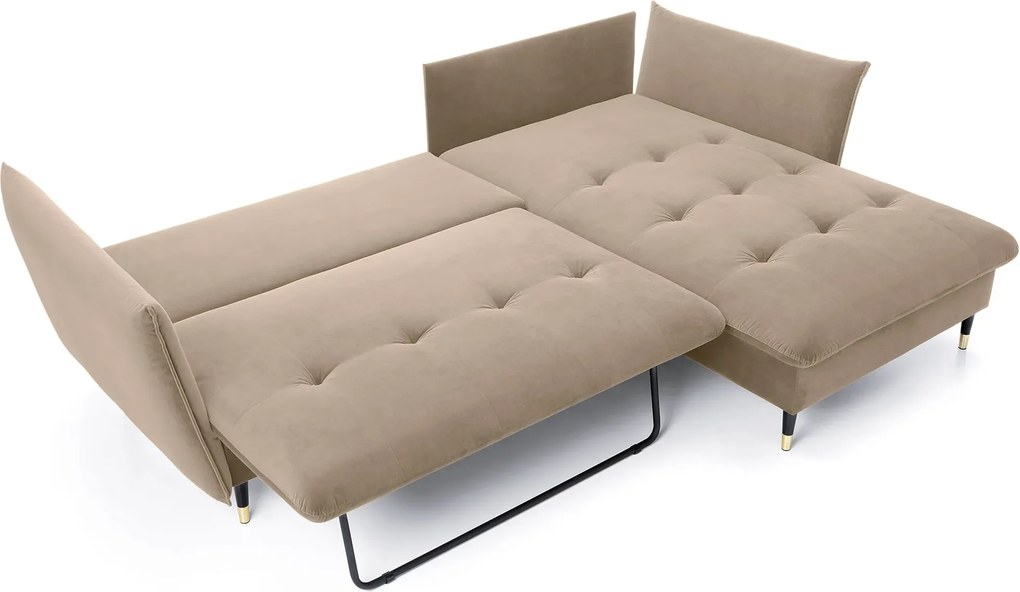 Beżowy welurowy narożnik rozkładany D5-C21