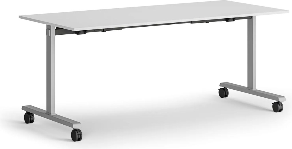 Mobilny stół MATCH, 180x80 cm, szara podstawa, biały