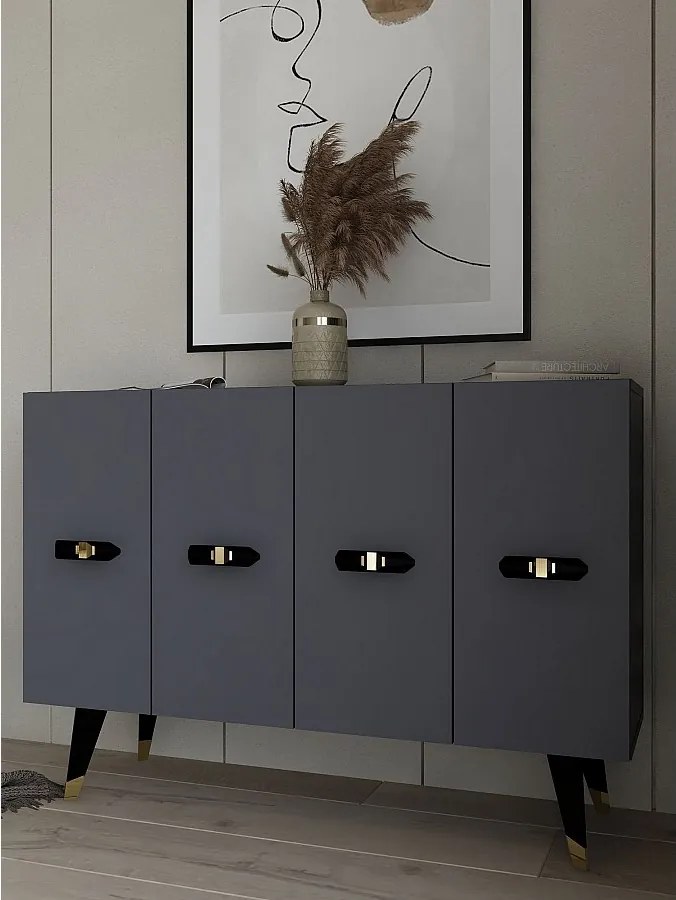 Komoda – 120 cm x 80 cm x 29,6 cm – Złoto i antracyt – Płyta wiórowa pokryta melaminą