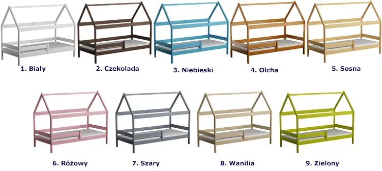 Różowe dziecięce drewniane łóżko domek 90x180 L7-S40