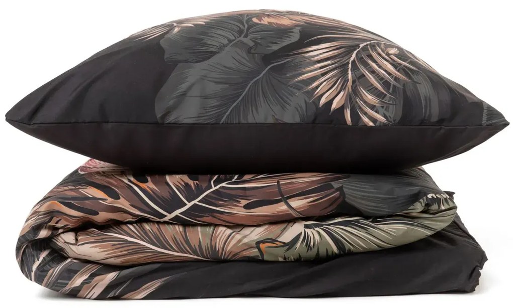 Komplet pościeli z mikrofibry FONCE czarna w liście 200x220 cm HOMLA
