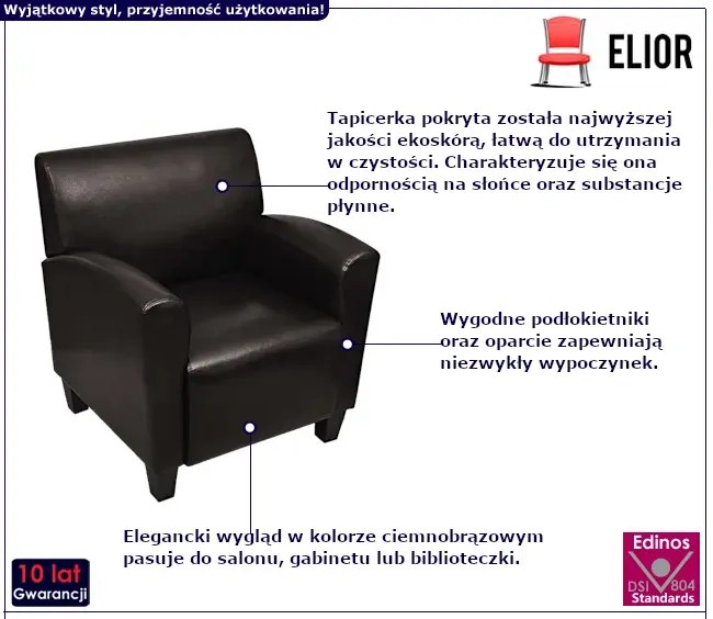Ciemnobrązowy fotel z ekoskóry - Suban