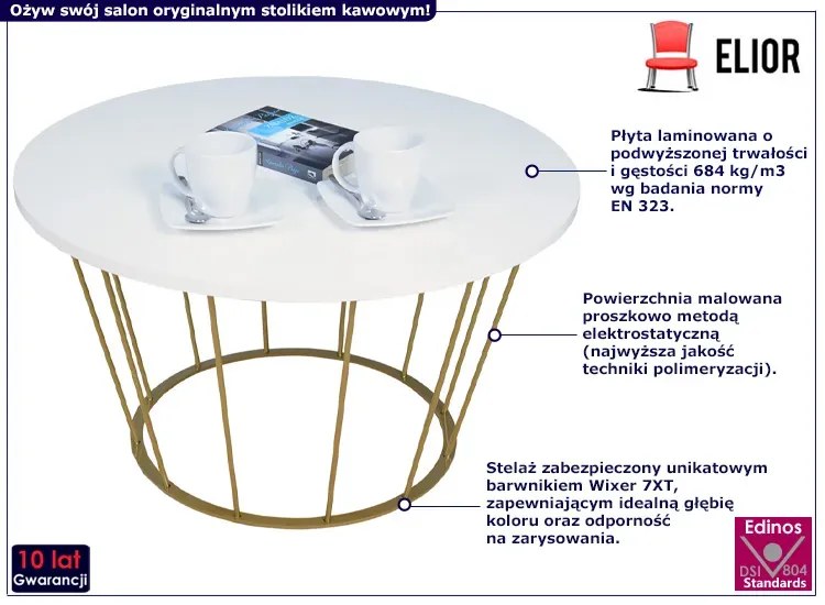 Stolik kawowy w stylu glamour biały - Savik 3X