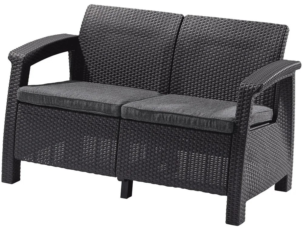 Ciemnoszara sofa ogrodowa z imitacji rattanu Corfu – Keter
