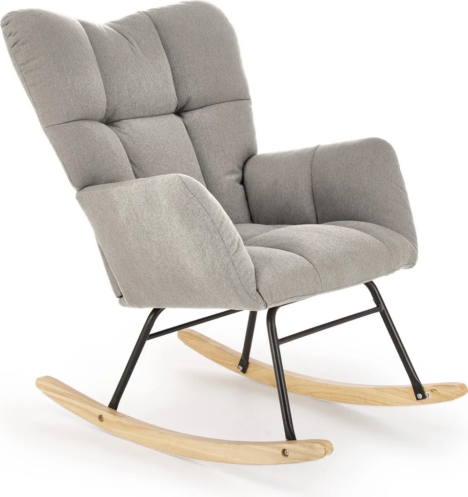 Pikowany fotel bujany na drewnianej płozie Vasco Halmar