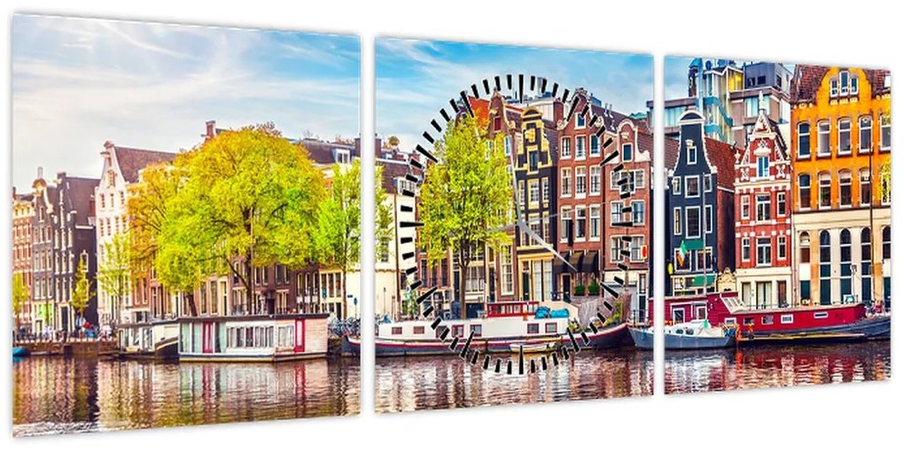 Obraz - Tańczące domy, Amsterdam (z zegarem) (90x30 cm)