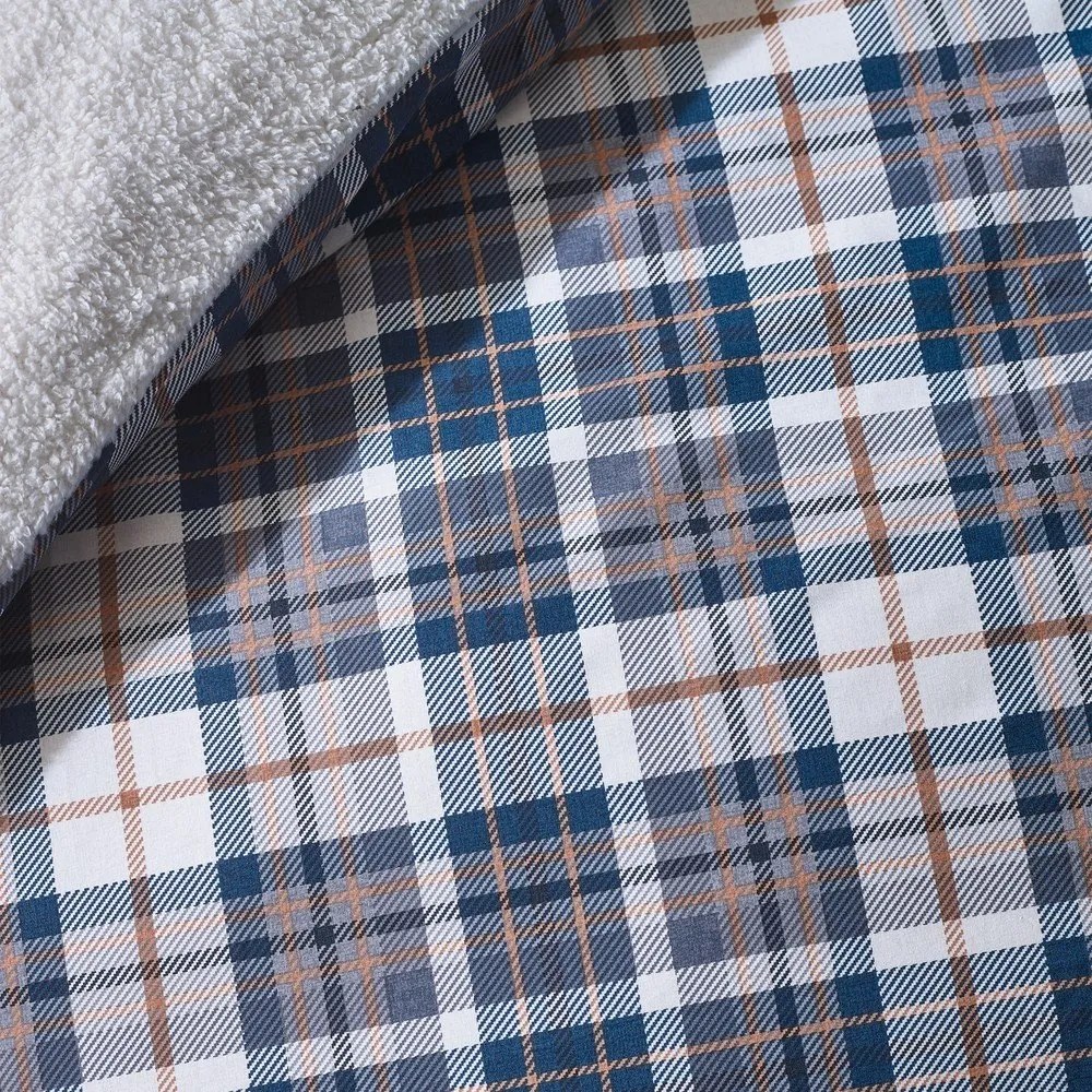 Niebiesko-beżowa pościel dwuosobowa z materiału sherpa 200x200 cm Cosy Sherpa Check – Catherine Lansfield