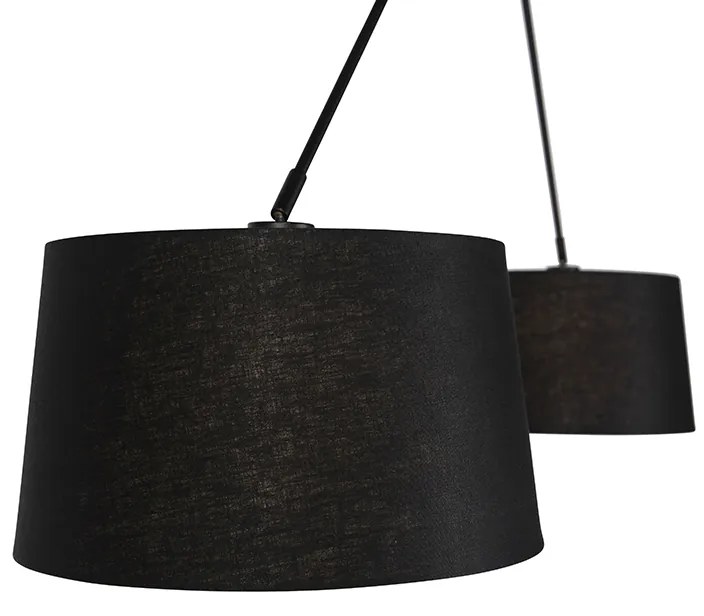 Lampa wisząca czarna z abażurami z lnu czarne 35 cm 2-światła - Blitz Nowoczesny Oswietlenie wewnetrzne