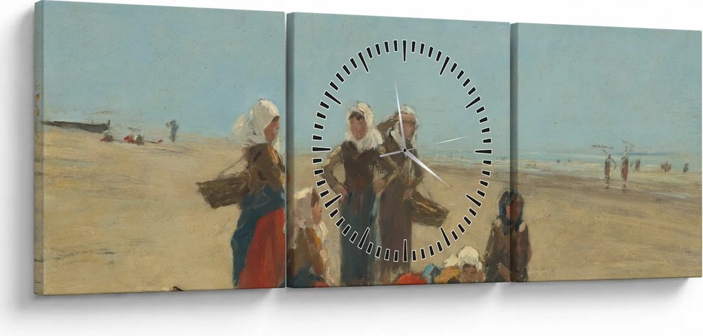 Obraz - Eugène Boudin, Women on the Beach at Berck, reprodukcje (z zegarem) (90x30 cm)