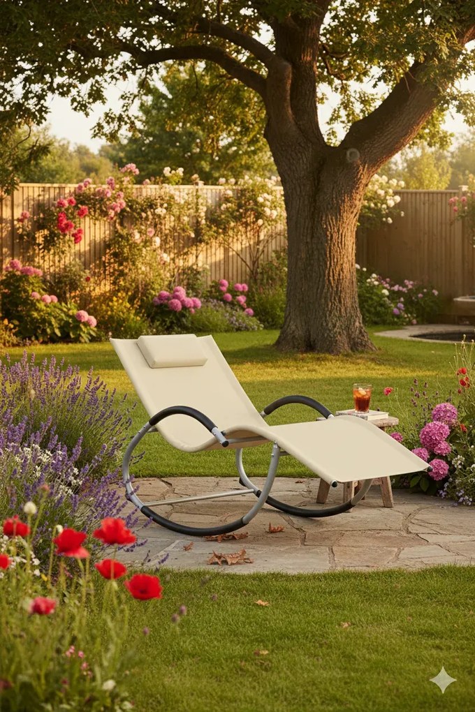 Kremowy leżak ogrodowy z poduszką T8-S92