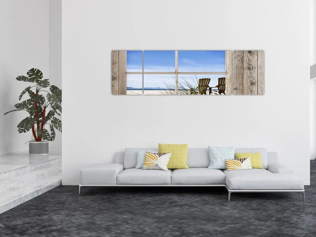 Obraz - Okno z widokiem na plażę (170x50 cm)