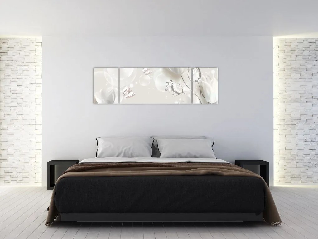 Obraz - Tulipany między bąbelkami (170x50 cm)