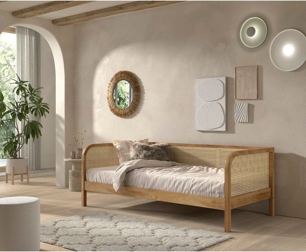 Łóżko jednoosobowe z litego drewna dębowego ze stelażem 90x200 cm w naturalnym kolorze Olive Captain Rotan – Vipack