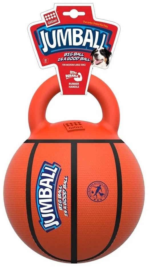 GiGwi Piłka gumowa dla psów z uchwytem Jumball Basketball z uchwytem pomarańczowy, śr. 20 cm