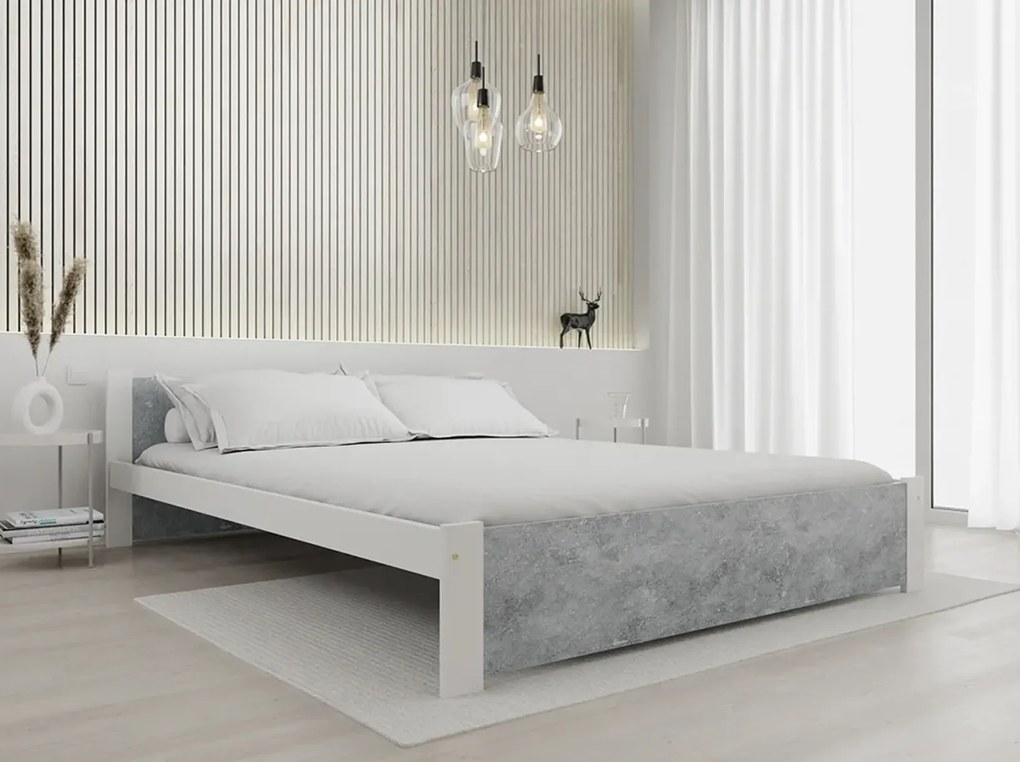 Łóżko IKAROS 120 x 200 cm, beton/biały Stelaż: Ze stelażem listwowym rolowanym elastycznym, Materac: Materac Somnia 18 cm