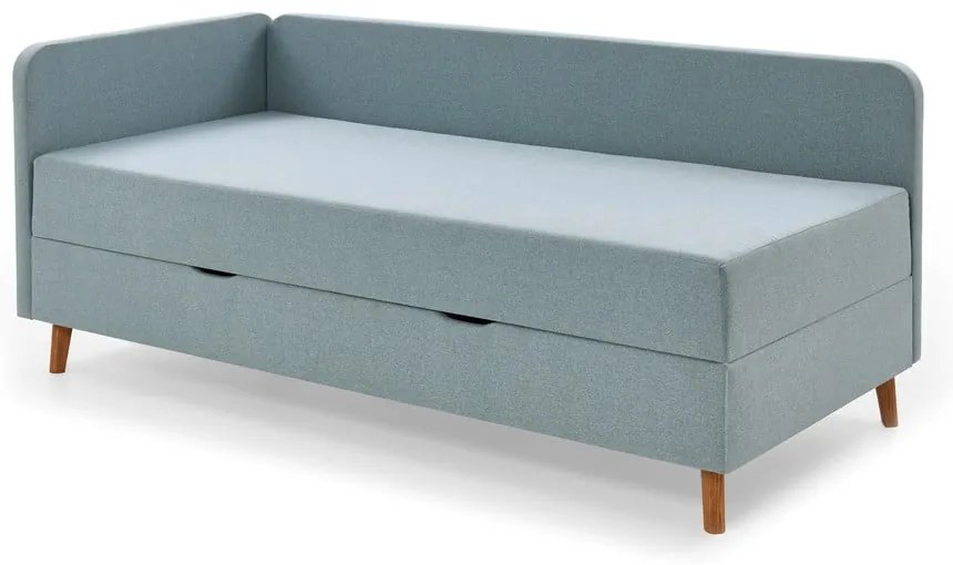 Jasnoniebieskie tapicerowane łóżko jednoosobowe ze schowkiem 120x200 cm Cabana – Meise Möbel