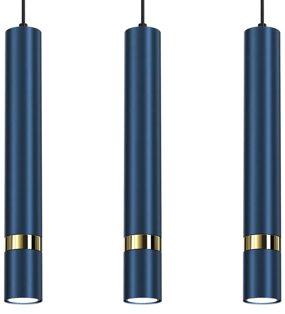 Lampa wisząca JOKER NAVY BLUE/GOLD 3xGU10, na listwie granatowa, potrójna, tuba