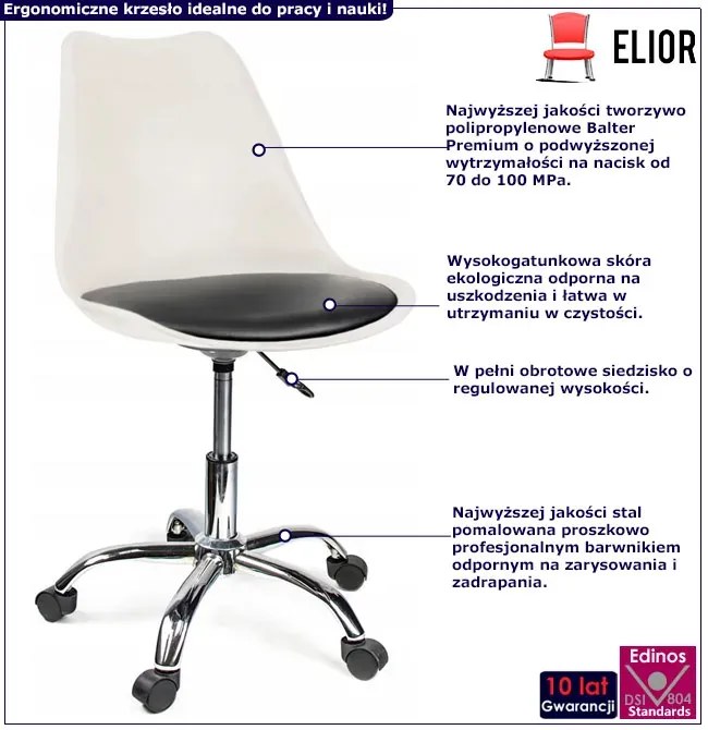 Białe krzesło na kółkach z czarną poduszką H5-N21