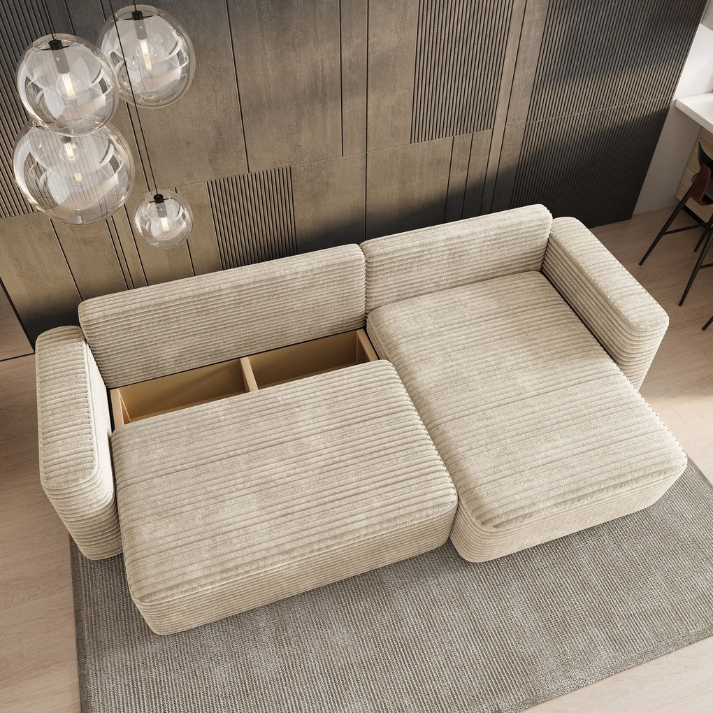Masseno Narożnik TELIN z funkcją spania i pojemnikiem na pościel Narozniki L, Rozkładana sofa - Kremowy, TILIA 03