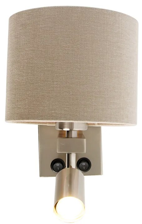 Stalowa lampa ścienna z lampką do czytania i kloszem 18 cm jasnobrązowa - Brescia Nowoczesny Oswietlenie wewnetrzne