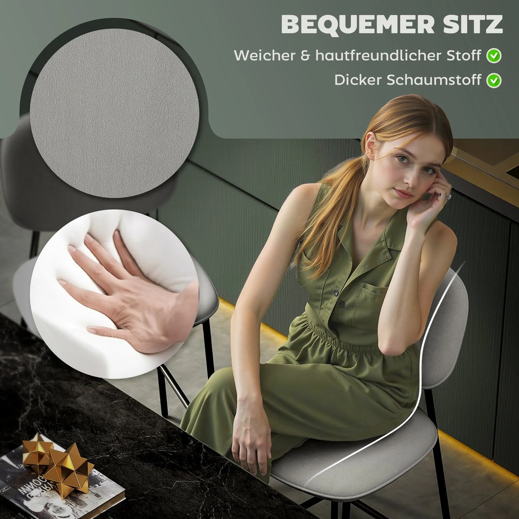 HOMCOM Zestaw 2 hokerów barowych, hoker bistro z podnóżkiem, welurowe obicie, stalowe nogi, do jadalni, 45 x 49 x 102 cm, jasnoszary | Aosom PL