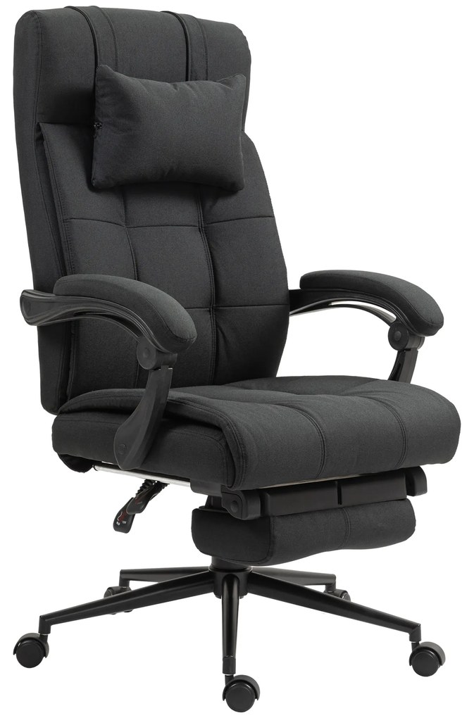 Vinsetto Ergonomiczny fotel biurowy z podnóżkiem, obrotowy fotel z zagłówkiem, Czarny