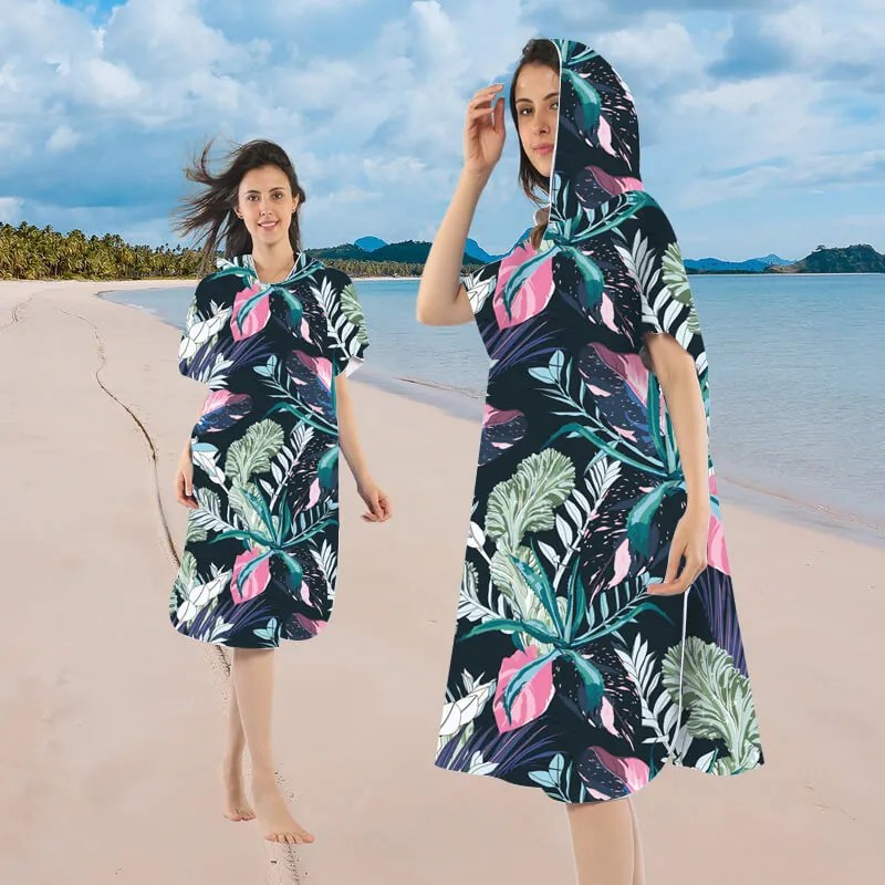 Ponczo plażowe NIGHT BLOSSOM czarne 80x145 cm