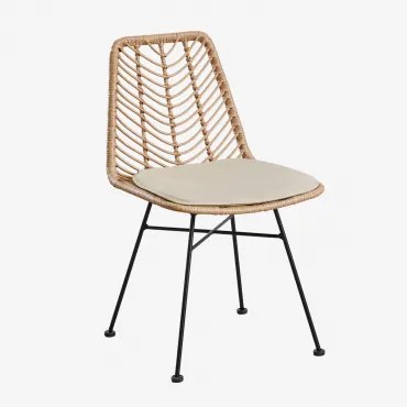 Krzesło Do Jadalni Gouda Natural Z Syntetycznego Rattanu Miel & Czarny & Kremowa - Sklum